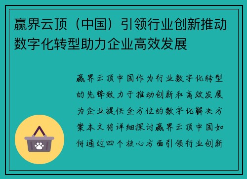 赢界云顶（中国）引领行业创新推动数字化转型助力企业高效发展